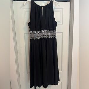 R&M Richards Black Midi Dress with Silver Lace Detail